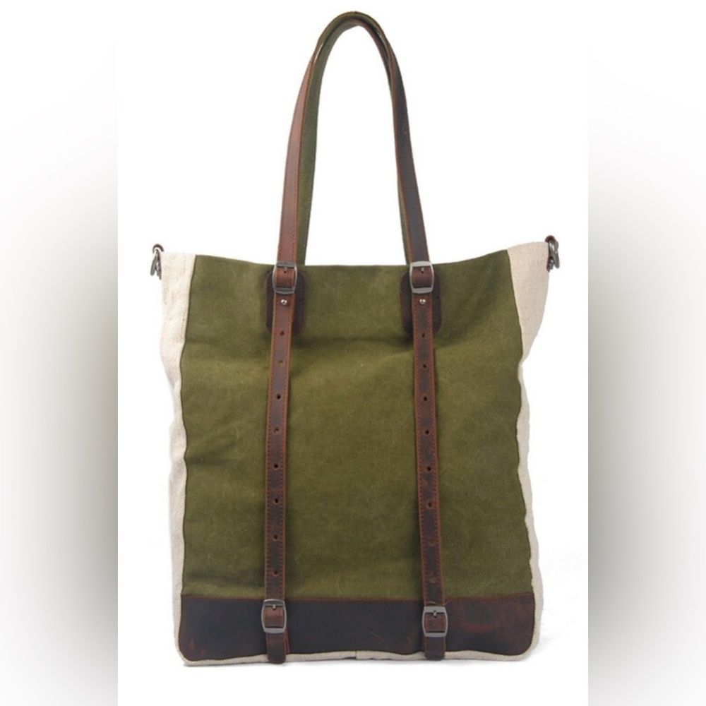 Green Travel School Office Work Green Tan Korean Style Canvas Tote Shoulder Bag‎